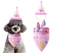 Dog Birthday Bandana and Hat Kit,Triangle Dogs Scarf with Birthday Boy/Girl Decorations,Puppy Birthday Cake Outfit Gift Pet Party Supplies Accessories (pink)