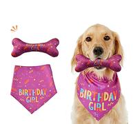 Dog Birthday Bandana Girl Set,Pet Happy Birthday Toy Party Triangle Bibs with Cute Biting Bone Scarf Accessory for Small Medium Large Dogs Cats - Pink