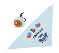 Dog Birthday Bandana & Hat Set | Funny Squeaky Cake Themed Bib & Scarf for Puppy Birthday Party/Photo Shoot/Celebration | Embroidered Text, Candle Toy, Soft Fabric (Blue)