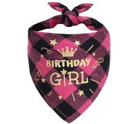 Dog Birthday Bandana, Plaid Printed Triangle Scarf Dogs Cats Birthday Decorations Cute Dog Scarf, Birthday Party Supplies for Small Medium Dogs Cats (Pink)