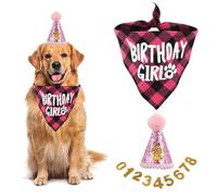 Dog Birthday Bandana Set, 3 Pieces Dog Birthday Bandana Hat with 9 Bling Numbers, Dog Birthday Hat, Dog Birthday Tie, Dog Bandana for Small Medium Dogs (Pink)