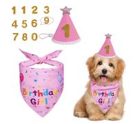 Dog Birthday Bandana Set, Adjustable Dog Birthday Hat with Glitter Numbers, Reusable Pet Party Supplies for Birthday Cake Photos, Celebration Accessories for Small Medium Large Dogs (pink)