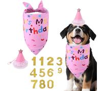 Dog Birthday Bandana Set, Girl Pet Birthday Scarfs Decorations with Hat & Glitter Numbers Pet Accessories Party Supplies for Small Medium Large Dogs