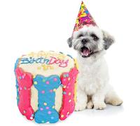 Dog Birthday Cake for Dogs to Eat - Rice Cake Based Dessert Made with Dog Birthday Treats and Human Grade Ingredients - Happy Birthday Dog Cake - Dog Birthday Gift for Puppy (5"x5"x5", Tri-Color)