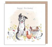 Dog Birthday Card Collie Chickens - Cute Illustrated Wildlife Greeting Card