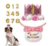 Dog Birthday Decorations - 15cm Adjustable Cloth Scarf Bib with Number | Puppy Birthday Hat Set, Pet Celebration Decoration for Dogs