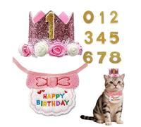 Dog Birthday Decorations - Adjustable Bib Collar Scarf Hat with Number | Dog Birthday Decor,for Pet Adoption Photos Small Animal Home Indoor