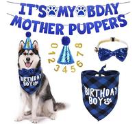 Dog Birthday Decorations Boy,Blue Dog Birthday Hat with Birthday Number,Dog Birthday Bandana Dog Bow Tie,It’s My Bday Mother Puppers Sign Banner Pets Birthday Party Supplies for Medium Large Dogs Pets