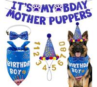 Dog Birthday Decorations, Dog Birthday Hat with Numbers Bandana Bow Tie It’s My Bday Mother Puppers Banner for Small Medium Dogs Pets Party Supplies