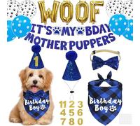 Dog Birthday Decorations, Multi Sizes Dog Birthday Bandana Boy Dog Birthday Hat Numbers Bow Tie It’s My Birthday Mother Puppers Sign Banner WOOF balloons for Large Extra Large Dogs (M)