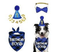 Dog Birthday Decorations,Multi Sizes Dog Birthday Outfit,Dogs Birthdays Hat Bandana Bow Tie Numbers for Small Medium Dogs Pets