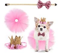 Dog Birthday Dress Bandana - Party Supplies with Flower Crown Hat, Tutu Skirt & Bowtie - Pet Headwear for Birthdays & Celebrations