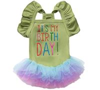 Dog Birthday Dress It's My Birthday Dog Dress Small Doggy Girl's Tutu Dresses Ruffle Sleeless Puppy Clothes Tulle Lace Skirt Pet Costume Cat Outfits (Green, S)