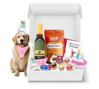 Dog Birthday Hamper Premium Gift Set for Girl Dogs | Includes Barking Bakery Iced Woofins, Cake Toy, Hat & Bandana, Card, Champagne Toy, Treats & Tennis Balls | Perfect Birthday Present for Dogs