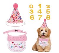 Dog Birthday Hat,1 Set Dog Birthday Hat and Bandana with Numbers,Cute Dots Pompom Party Hat Embroidered Dog Bib Set Dog Birthday Party Supplies for Pet Cats Small Medium Dogs (Pink)