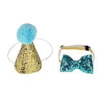 Dog Birthday Hat 2Pcs Cute Pet Birthday Caps Bowknot Pet Birthday Gift Cone Hat Crown Bow Tie Collar Set for Pets Birthday Party(Blue)