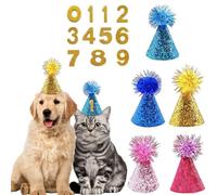Dog Birthday Hat, 5PCS Cat Dog Party Hats with Gold Numbers,Mini Small Dog Hat Dog Birthday Party Supplies for Holiday Wedding Puppies Kittens Costume Accessories (Colorful Hat)