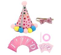 Dog Birthday Hat and Bow Tie Set, Adjustable Pet Party Accessories, Soft Polyester Cotton Dog Birthday Supplies Decorations with Banner for Small Medium Dogs Birthday Photo Shootin (Roseate)