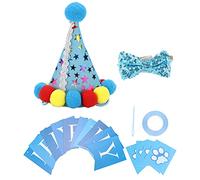 Dog Birthday Hat and Bow Tie Set, Adjustable Pet Party Accessories, Soft Polyester Cotton Dog Birthday Supplies Decorations with Banner for Small Medium Dogs Birthday Photo Shootin (Blue)
