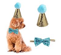 Dog Birthday Hat, Pet Dog Cat Birthday Hat and Bow Tie Collar Pet Birthday Costumes Outfit Headwear Party Decorations for Puppy Kitty (LIGHT BLUE)