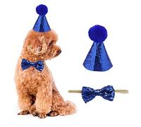 Dog Birthday Hat, Pet Dog Cat Birthday Hat and Bow Tie Collar Pet Birthday Costumes Outfit Headwear Party Decorations for Puppy Kitty (BLUE)