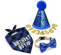 Dog Birthday Hat Set, Bandana, Bow Tie, Adjustable Hat With Number for Dogs Parties Reusable Dog Birthday Decorations