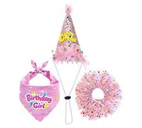 Dog Birthday Outfit, Cute Hat Dress, Bandana Large Medium Small with Tutu Skirt Accessory, Pet Party Costume, Girl Dogs Dress with Fun Design, Adults Lovers Families Women Celebration