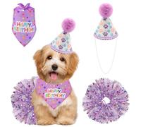 Dog Birthday Outfit Set for Girl Puppies - Cute Tutu Dress, Birthday Bandana & Party Hat, Dog Birthday Party Bandana Tutu Set, Dogs Bandanas with Hat and Dress Girl Set for Small, Medium, Large Dogs