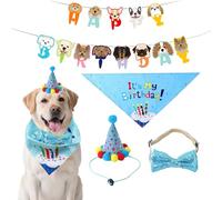 Dog Birthday Party Accessories Happy Birthday Banner Birthday Hats Headscarves Bow Tie Blue Birthday Party Set for Dogs Cats