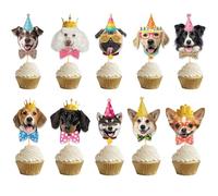 Dog Birthday Party Decorations Cake - 40 Pcs Pet Themed Birthday Decoration Including Cute Dogs Face Designs Cupcake Toppers for Pet Theme Animal Party Supplies