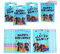 Dog Birthday Party Favor Bags 50Pieces, Lovely Puppy with Hat Gift Balloon Happy Birthday Print Blue Goodie Candy Snack Treat Gift Bag with Handle for Pet Let's Pawty Goggy Parties Decorations