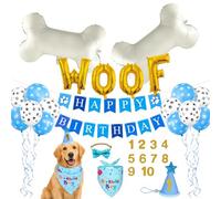 Dog Birthday Party Set with Bandana, Hat, Banner and Balloons | Ideal For Large & Medium Dogs,Complete Reusable Dog Birthday Party Kit,Interchangeable Number Foil Balloons.