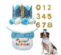Dog Birthday Party Supplies - Adjustable Bib Scarf Hat with Number Set Numbers 1-8 Complete | Pet Birthday Decorations Gold Fabric | for Pet Cat Small Animal Photos Home Indoor, 5.91x4.72in Bib Size