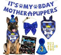 Dog Birthday Party Supplies Dog Birthday Bandana Boy Dog Birthday Hat Bow Tie Greeting Card Birthday Numbers It’s My Birthday Mother Puppers Sign Banner for Medium Large Dogs