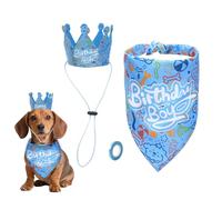 Dog Birthday Party Supplies, Dog Birthday Bandana Set, Adjustable Bandana & Hat Set for Small, Medium, Large Dogs (Blue), Pet Celebration Decorations