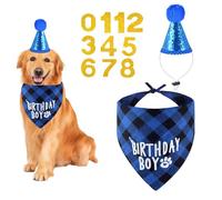 Dog Birthday Party Supplies, Dog Birthday Boy Girl Bandana Dog Birthday Hat with Numbers for Small, Medium, Large Dogs Pets