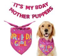 Dog Birthday Party Supplies Set - Bandana Banner, Triangle Scarf, It's My Bday Mother Puppers Sign for Medium Pets (Pink, M)