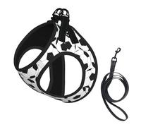 Dog Black And White Soccer Ball Pattern Printed Harness And Leash Set,Adjustable,Breathable Soft,Step-In Mesh Pet Vest Harness With Reflective Strip