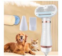 Dog Blow Dryer, 4 in 1 Portable with Steam Slicker Brush,3 Heat Settings Steamy Pet Brush, with Fast Drying Towel for Home, Pet Washing Station, Travel,white