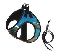Dog Blue Goat Print Printed Harness And Leash Set,Adjustable,Breathable Soft,Step-In Mesh Pet Vest Harness With Reflective Strip