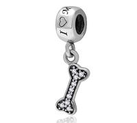 Dog Bone Charms Dangle fit Pandora Animal Bracelet, 925 Sterling Silver I Love My Doggie Bone Pendant Beads with Clear CZ, Pet Puppy Charm Gifts for Girls/Boys/Mothers Day