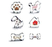 Dog Bone Cookie Cutter Set of 6 pcs- Including Dog Bone, Paw Print, Puppy, Poodle and Dog House Cookie Cutters Shapes, Cute Stainless Steel Biscuit Cutters Fondant Cake Molds