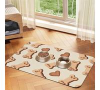 Dog Bone Cookies And Paw Prints Dog Food Mat for Floors Absorbent,Quick Dry Cat Pet Feeding Placemats with Non Slip Rubber for Dog Food and Water Bowl