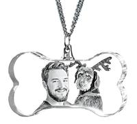 Dog Bone Crystal Pendant Necklace - Personalised Pet Jewellery Gift for Her, Custom Engraved Necklace with Picture, Keepsake for Pet Lover, Anniversary, Memorial, Gift Ideas