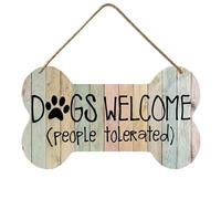 Dog Bone Decor Dogs Welcome People Tolerated Sign 12x21cm Funny Wood Signs Bone Shape Dog Rules Decorative Plaque with Hanging Rope for Wall, Front Door Decor Dog Room Decorations