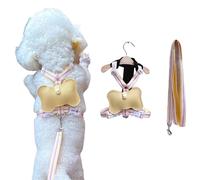Dog Bone Harness Leash Set with Poop Bag Holder Dispenser and Tracker Holder Ring Adjustable No Pull (Yellow, Small)