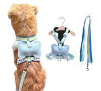 Dog Bone Harness Leash Set with Poop Bag Holder Dispenser and Tracker Holder Ring Adjustable No Pull (Blue, Large)