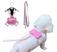 Dog Bone Harness Leash Set with Poop Bag Holder Dispenser and Tracker Holder Ring Adjustable No Pull (Pink, Small)