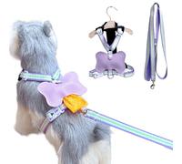 Dog Bone Harness Leash Set with Poop Bag Holder Dispenser and Tracker Holder Ring Adjustable No Pull (Lavender, Medium)