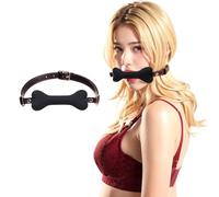 Dog Bone Mouth Gag for Adult Games,BDSM Bed Bondage Restraints Slave Black Silicone Sex Toy for Lover or Couple,Adjustable Strap for Women